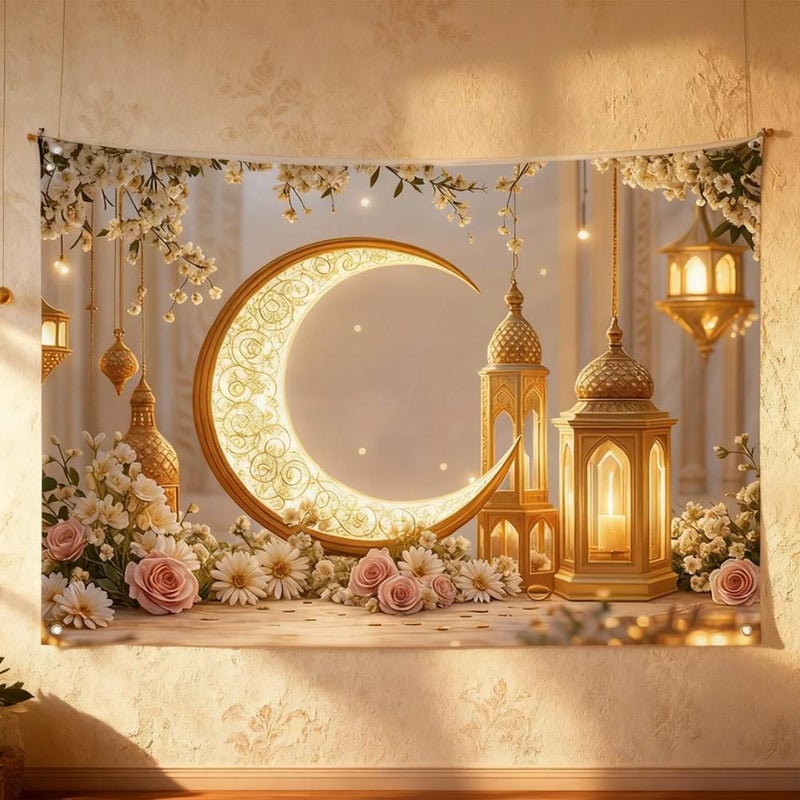 Large Ramadan Wall Cloth Decor, Ramadan Polyester Wall Hanging, Festival Backdrop for Home Celebration and Event Decoration - Image 2
